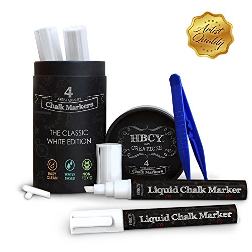 HBCY Creations Liquid Chalk Markers Set - 4 White Non-Toxic Erasab...