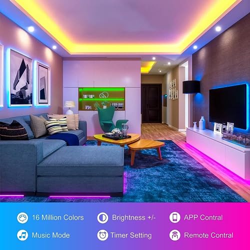 100ft Led Lights For Bedroom 2 Rolls of 50ft, Led Strip Lights M...