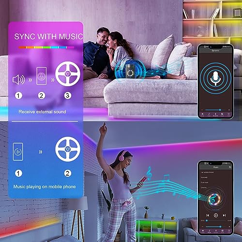 100ft Led Lights For Bedroom 2 Rolls of 50ft, Led Strip Lights M...