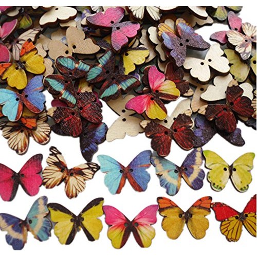 100PC DIY Wooden Buttons, a Variety of Animal Cartoon Characters, ...