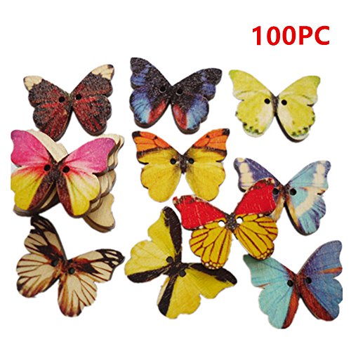 100PC DIY Wooden Buttons, a Variety of Animal Cartoon Characters, ...