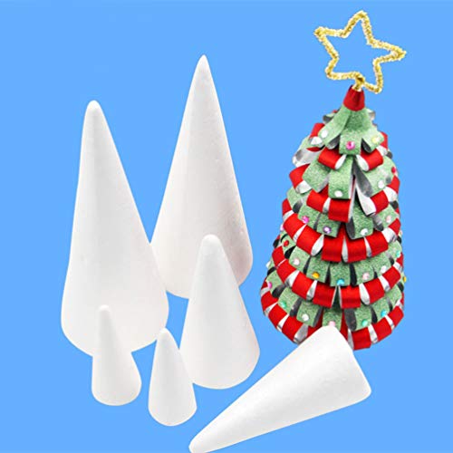 HEALLILY 6pcs Craft Foam Cone White Styrofoam Cones Christmas Tree...