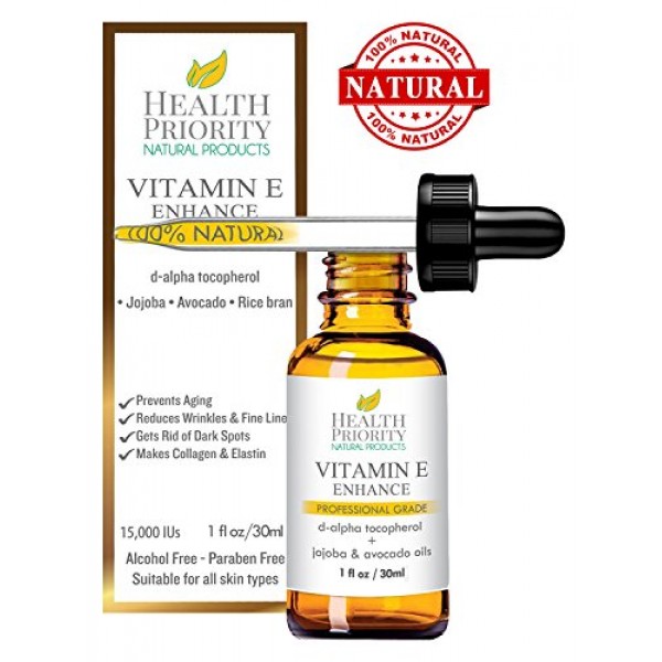 100% Natural & Organic Vitamin E Oil For Your Face & Skin, Unscent...