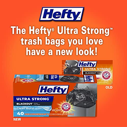 Hefty Ultra Strong Tall Kitchen Trash Bags, Blackout, Clean Burst,...