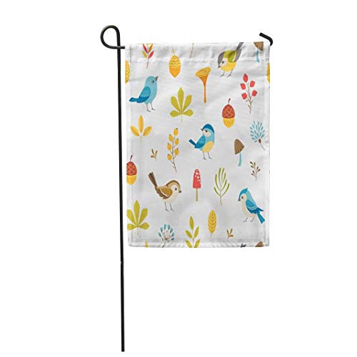 heigudan Pattern Autumn Floral Little Birds Leaves Berries Mushroo...