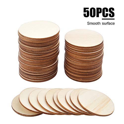 50pcs Natural Round Disc Unfinished Wood Circle Wood Pieces Wooden...
