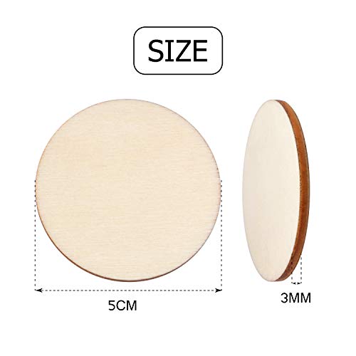 50pcs Natural Round Disc Unfinished Wood Circle Wood Pieces Wooden...