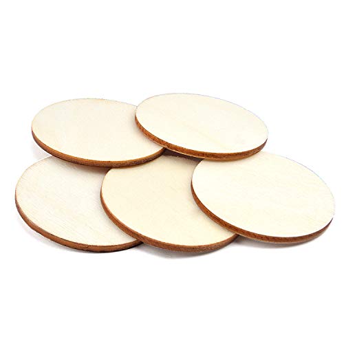 50pcs Natural Round Disc Unfinished Wood Circle Wood Pieces Wooden...