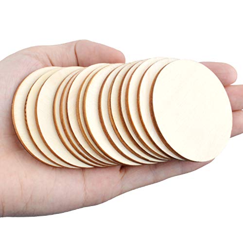 50pcs Natural Round Disc Unfinished Wood Circle Wood Pieces Wooden...