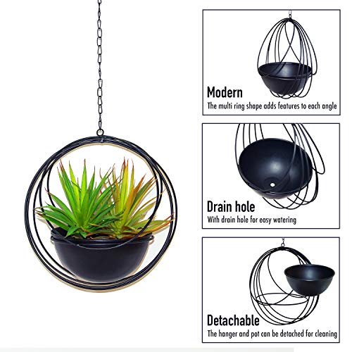 Metal Hanging Planters，Boho Black Metal Multi Ring Round Plant Ha...