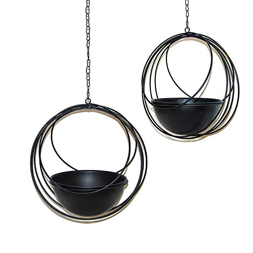 Metal Hanging Planters，Boho Black Metal Multi Ring Round Plant Ha...