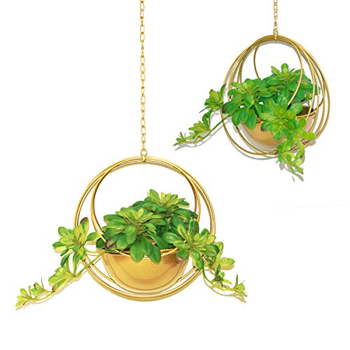 Metal Hanging Planters，Boho Gold Metal Multi Ring Round Plant Han...