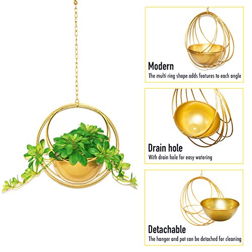 Metal Hanging Planters，Boho Gold Metal Multi Ring Round Plant Han...