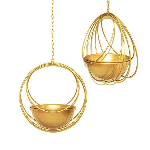 Metal Hanging Planters，Boho Gold Metal Multi Ring Round Plant Han...