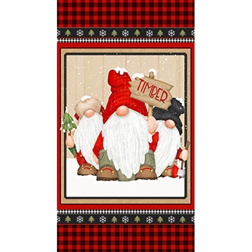 Flannel Timber Gnomies Gnome Chirstmas Fabric Panel by Shelly Comi...
