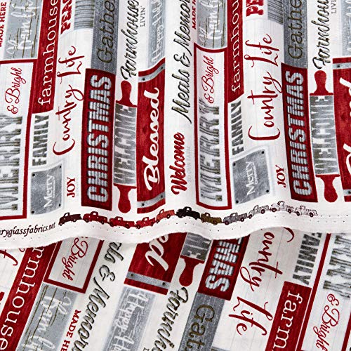 Henry Glass Holiday Homestead Words Red/Gray Fabric by the Yard