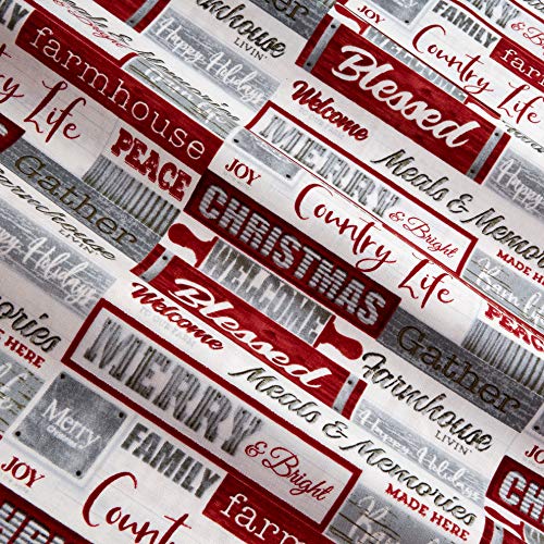 Henry Glass Holiday Homestead Words Red/Gray Fabric by the Yard