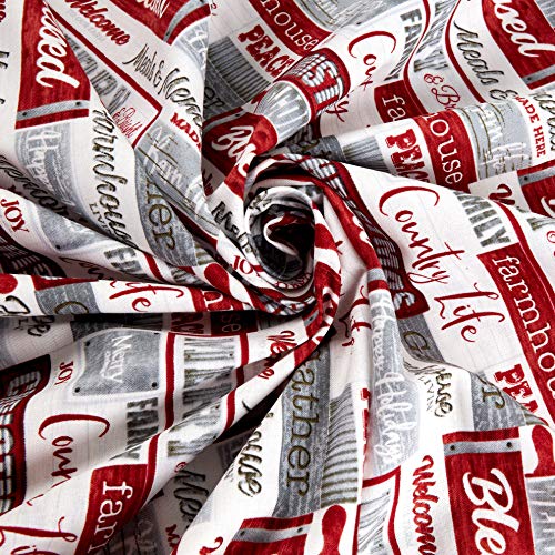 Henry Glass Holiday Homestead Words Red/Gray Fabric by the Yard