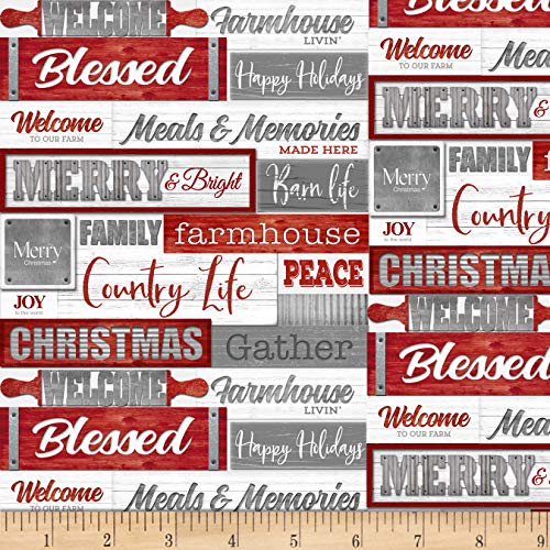 Henry Glass Holiday Homestead Words Red/Gray Fabric by the Yard