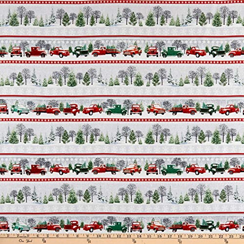 Henry Glass The Tradition Continues Novelty Stripe Truck Gray/Red ...