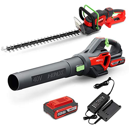 HENX 40V MAX Cordless Hedge Trimmer + Leaf Blower Combo Kit, 2.5AH...