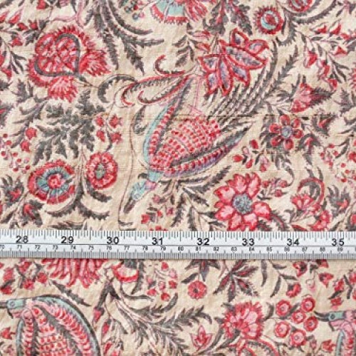 HERITAGE TRADING Hand Block Printed Raw Silk Fabric Historic Repro...