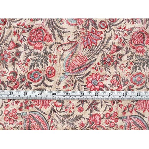 HERITAGE TRADING Hand Block Printed Raw Silk Fabric Historic Repro...