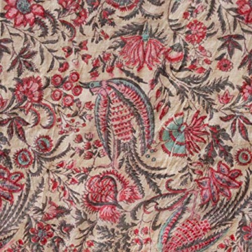 HERITAGE TRADING Hand Block Printed Raw Silk Fabric Historic Repro...