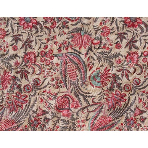 HERITAGE TRADING Hand Block Printed Raw Silk Fabric Historic Repro...