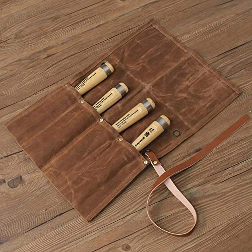 Waxed Canvas Tool Roll Up Bag,Chisel Carrying Case,Wrench Holder P...
