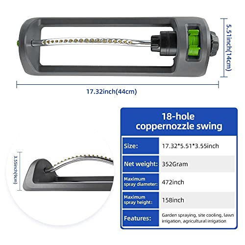 Lawn Sprinkler, HH Together Oscillating Sprinkler with 18 Hole Bra...