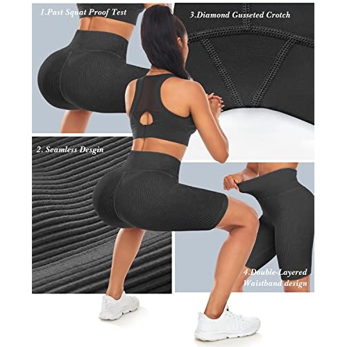 Womens Workout Shorts - High Waist Biker Shorts for Women Ribbed ...