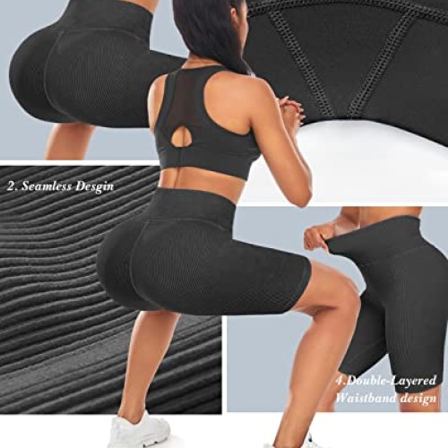 Womens Workout Shorts - High Waist Biker Shorts for Women Ribbed ...