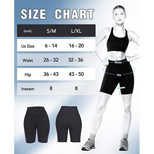 Womens Workout Shorts - High Waist Biker Shorts for Women Ribbed ...