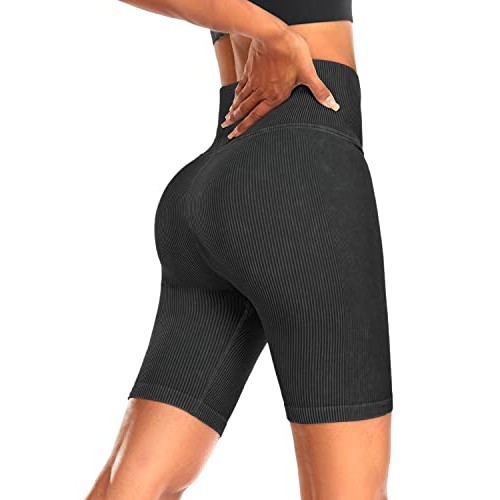 Womens Workout Shorts - High Waist Biker Shorts for Women Ribbed ...