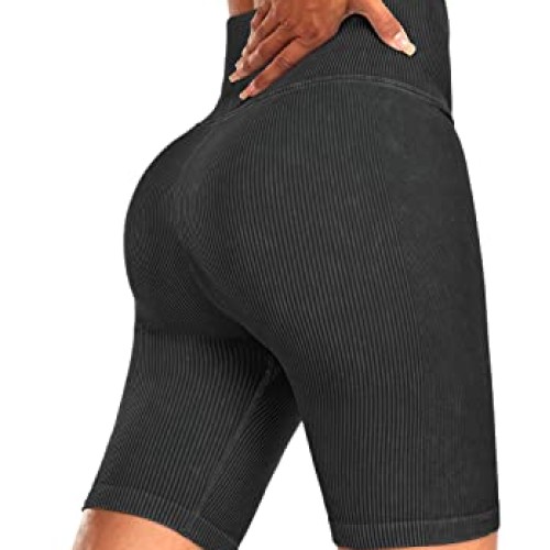 Womens Workout Shorts - High Waist Biker Shorts for Women Ribbed ...