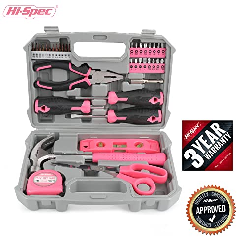 Hi-Spec 42pc Pink Household DIY Tool Set for Women. Home, Office a...