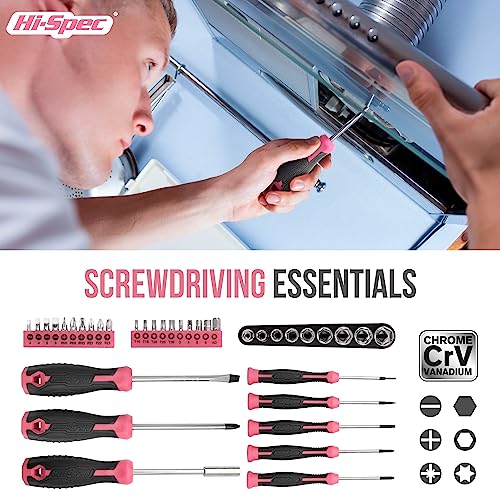 Hi-Spec 54pc Pink Home DIY Tool Kit Set for Women, Office & Garage...