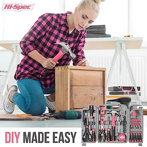 Hi-Spec 54pc Pink Home DIY Tool Kit Set for Women, Office & Garage...