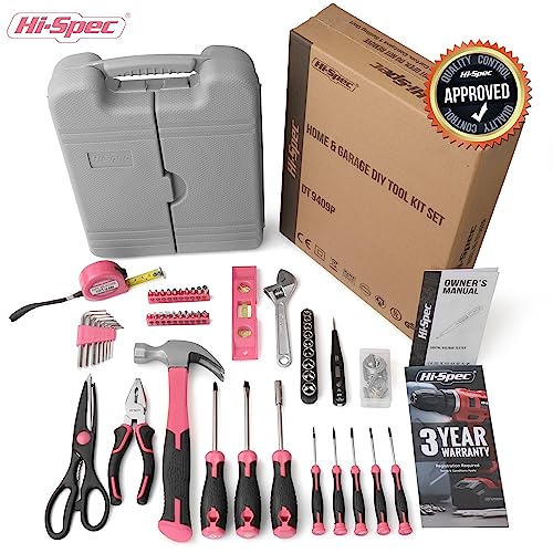Hi-Spec 54pc Pink Home DIY Tool Kit Set for Women, Office & Garage...