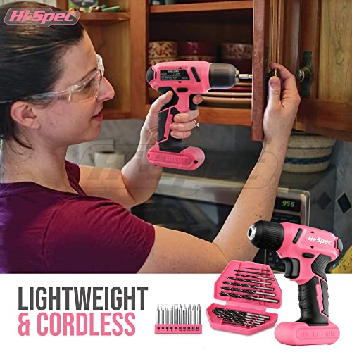 Hi-Spec 58pc Pink 8V USB Electric Drill Driver & Household Tool Ki...