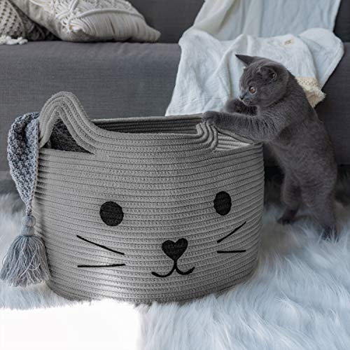 HiChen Large Woven Cotton Rope Storage Basket, Laundry Basket Orga...