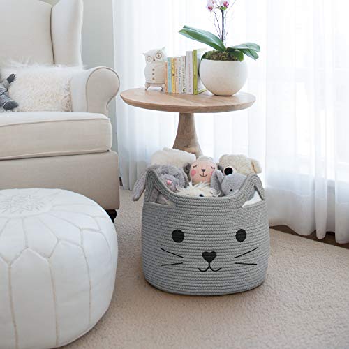HiChen Large Woven Cotton Rope Storage Basket, Laundry Basket Orga...