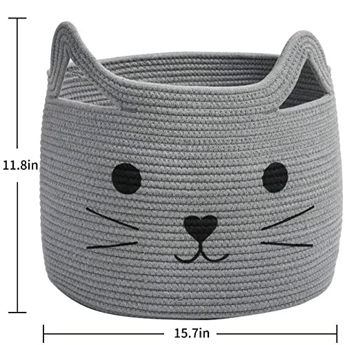 HiChen Large Woven Cotton Rope Storage Basket, Laundry Basket Orga...