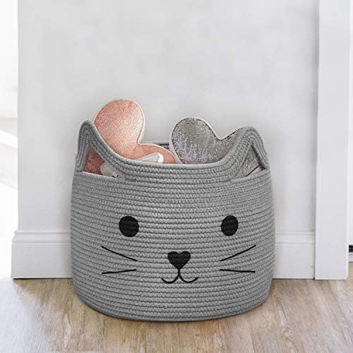 HiChen Large Woven Cotton Rope Storage Basket, Laundry Basket Orga...
