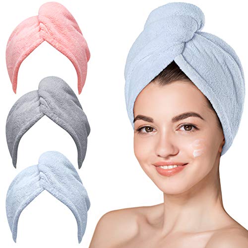 Hicober Microfiber Hair Towel, 3 Packs Hair Turbans for Wet Hair, ...