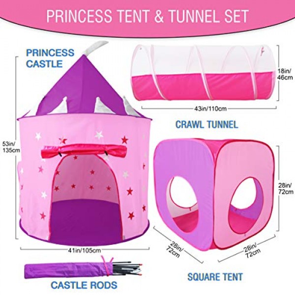 Gift for Girls, Princess Tent with Tunnel, Kids Castle Playhouse &...