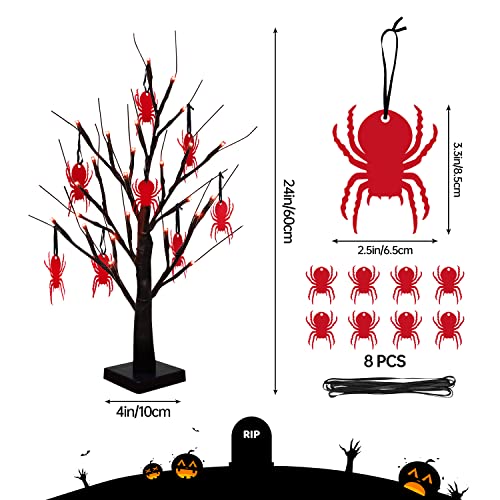 Black Halloween Tree Light 24 LED Purple Lights,8 Spiders Ornament...