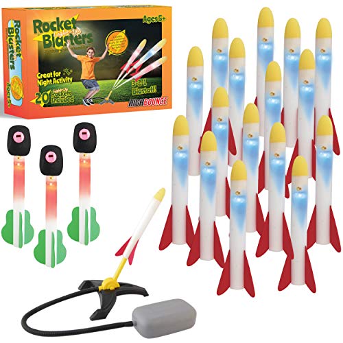 High Bounce Toy Rocket Launcher for Kids - Light Up Foam Rockets S...