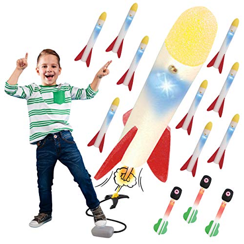 High Bounce Toy Rocket Launcher for Kids - Light Up Foam Rockets S...